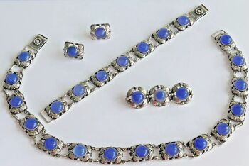 Vintage parure sterling silver Denmark Bjorklund Bros necklace bracelet earrings brooch