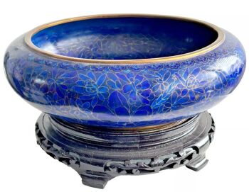 Vintage large Chinese cloisonne bowl blue