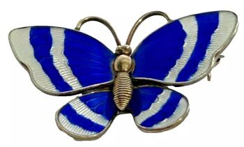 A Vintage enamel Sterling silver Denmark Butterfly brooch pin Volmer Bahner