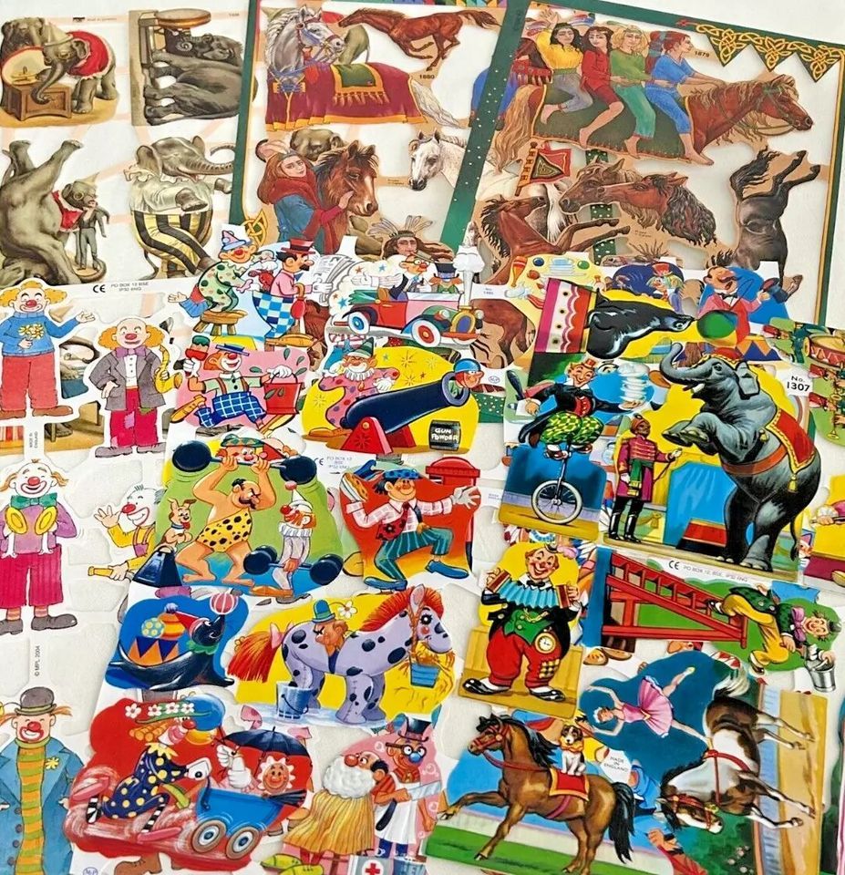 Set 12 : Circus & Clowns x 7 Sheets Victorian & Vintage scraps lithographs