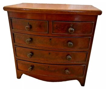 Antique miniature apprentice piece bow front chest of mahogany drawers Victorian