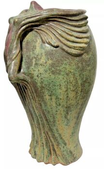 Large Impressive pottery studio pot signed Russ Craine Vintage retro style woman