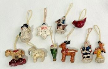 10 Vintage Antique Christmas tree ornaments santa rocking horse snowman angel