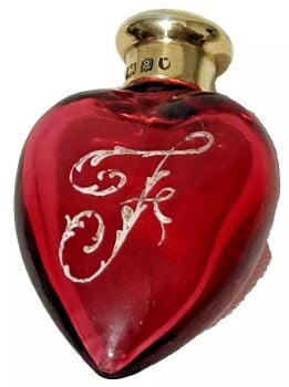 Antique red heart Valentine perfume scent bottle silver top Sampson Mordan & Co