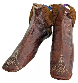 Antique Georgian pair boots shoes ladies fancy stitch kid leather