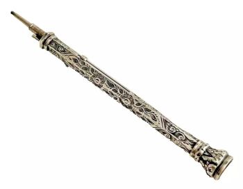 Antique engraved Sterling Silver retractable dip pen pencil Citrine Victorian