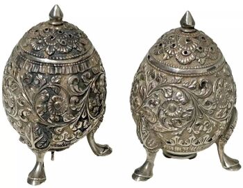 Antique Sterling silver Indian pepper pot pair