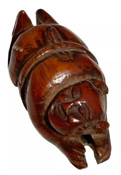 Antique carved Chinese Coquilla nut bead smiling buddha