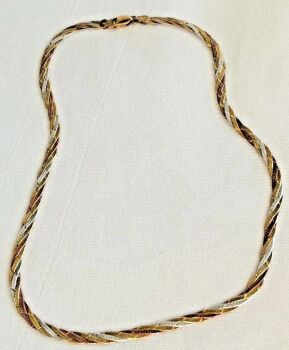 tri colour gold on sterling silver necklace woven Italy 925