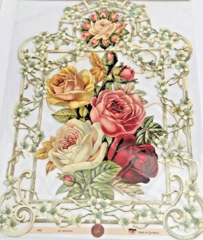 1201 Decoupage die cut scrap very large embossed rose roses German lithograph