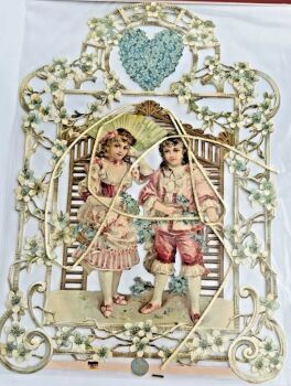 Decoupage die cut scrap very large embossed flowers children German lithograph