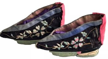 Antique bound foot feet Chinese shoes embroidered lotus slippers