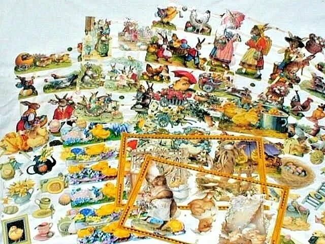 Set 2 : Scrap Lithograph Easter Bunny Chick Egg Chicks x 11 Sheets
