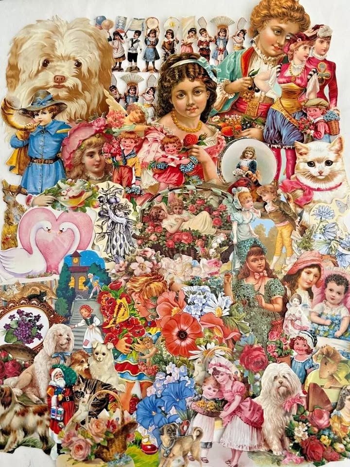 Decoupage Victorian style Paper scraps x 40 ladys babys flowers dogs cats