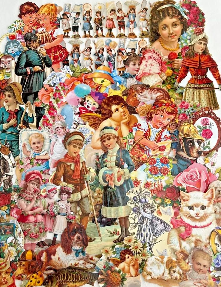 Decoupage Victorian style Paper scraps x 40 ladys babys flowers dogs cats