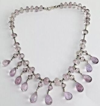 Sterling silver 925 necklace Briolette cut Amethyst drops beads