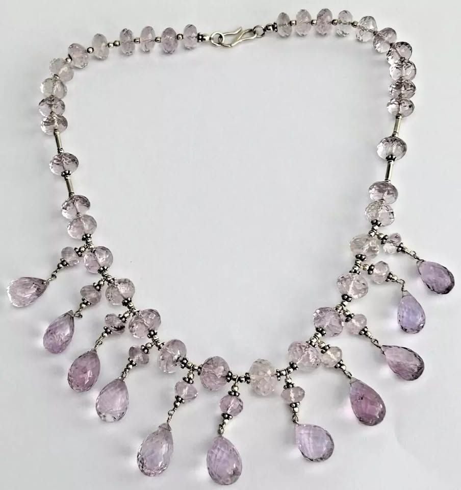 Sterling silver 925 necklace Briolette cut Amethyst drops beads