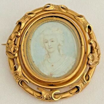 Antique large gilded Victorian swivel brooch miniature painting Georgian Lady