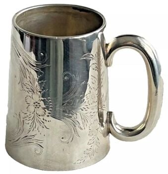 Antique sterling silver christening mug engraved Edwardian 1908 hallmarked