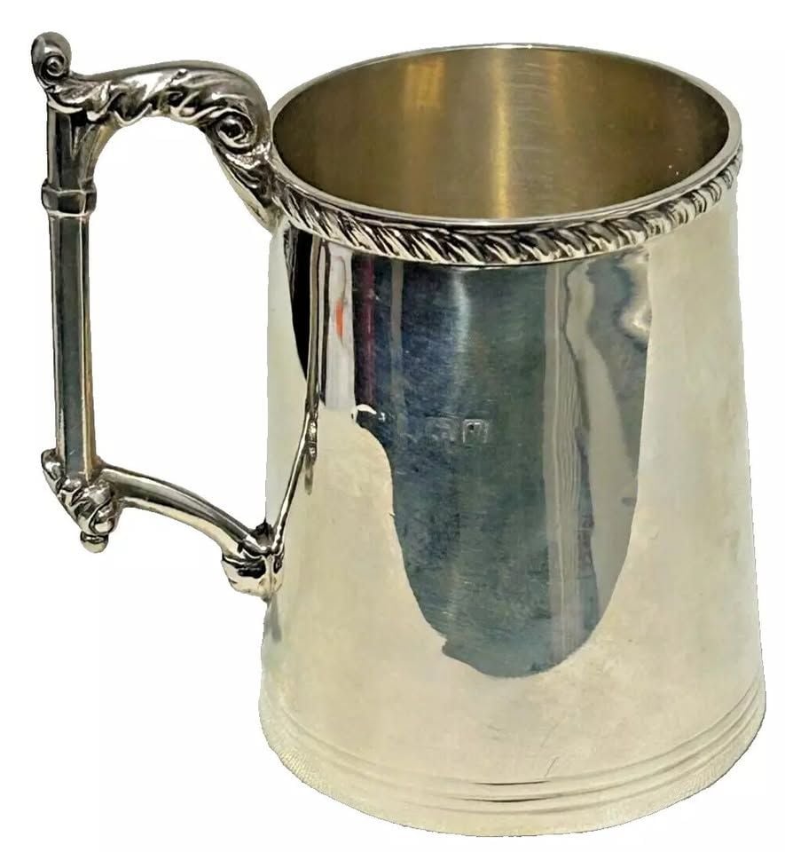 Antique sterling silver christening mug Edwardian 1915 hallmarked