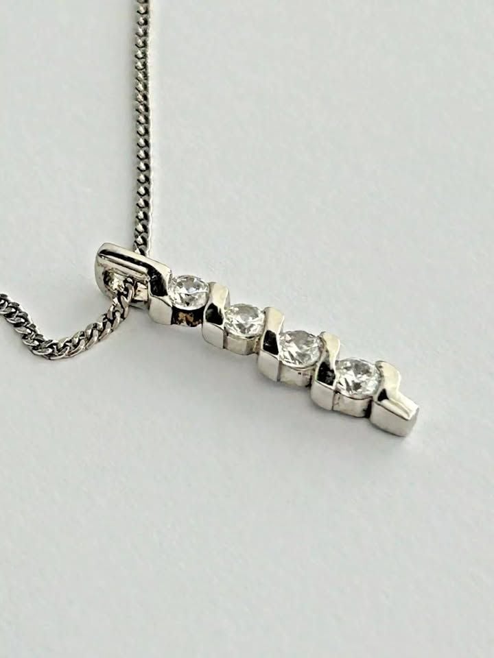 Sterling silver 925 fancy flat curb link chain necklace CZ zig zag pendant