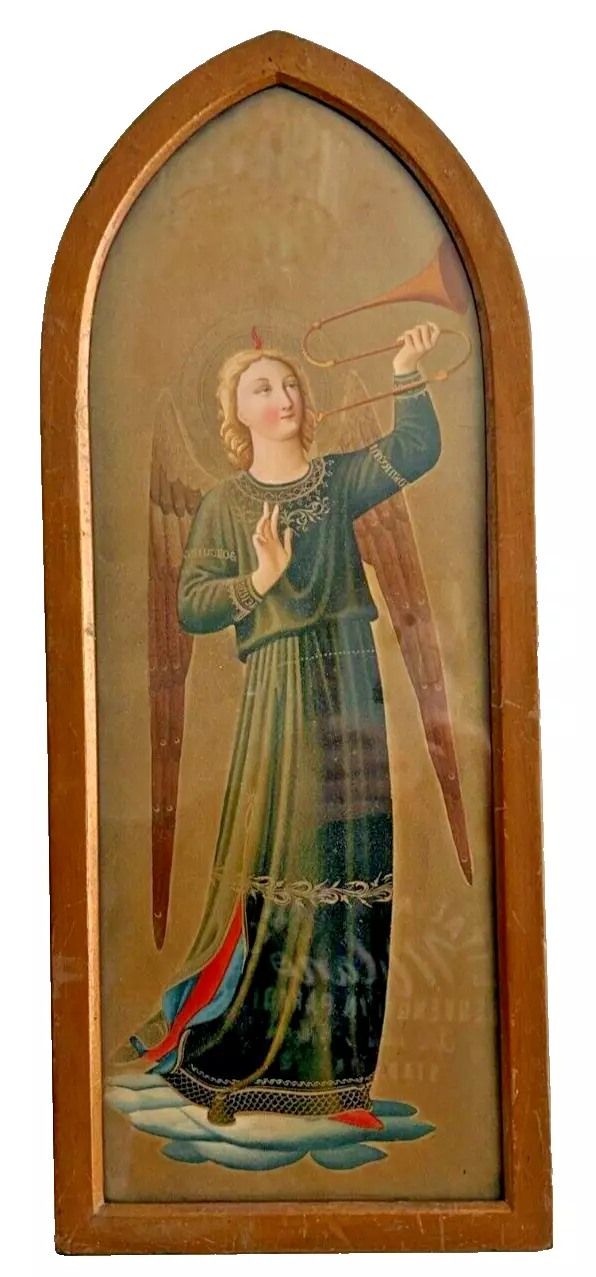 Antique Angel Celestial Print Heavenly trombone aft Fra Angelico original f