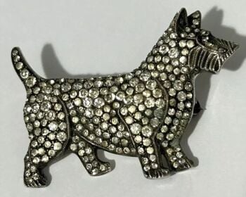 Antique Art Deco scottie dog silver paste brooch pin C1920s -30's