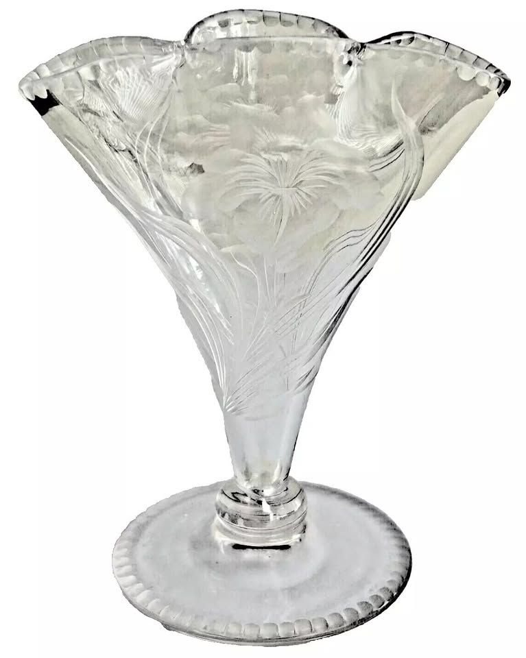 Stourbridge Stevens & Williams cut glass fan Art Nouveau bud vase C1900