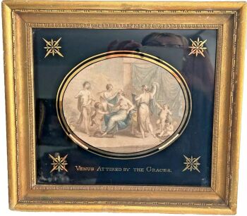 A Georgian Antique Bertolozzi print Venus attired by the Graces original frame