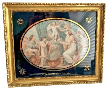 A Georgian Antique Bertolozzi print A Sacrifice To Cupid original frame cherub
