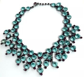 A Fantastic 1960s vintage Zircon blue articulated dangle fringe collar necklace
