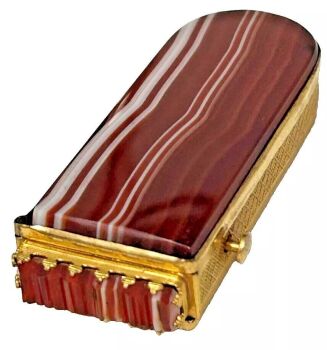 Antique Victorian banded agate gilt metal Match Safe Vesta Box Gilded