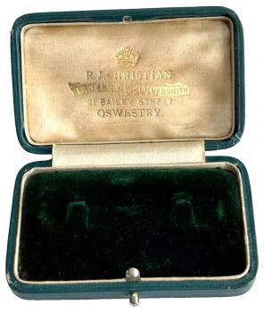 Antique jewellery display box cufflinks R J Christian Oswestry green velvet