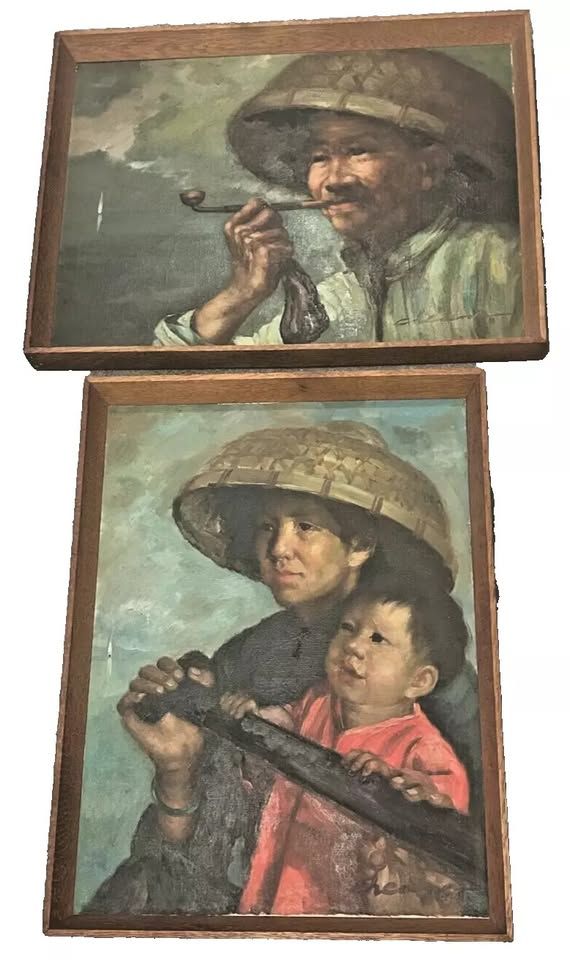 Oil paintings on canvas signed H Cheang Chinese Portrait painting social li