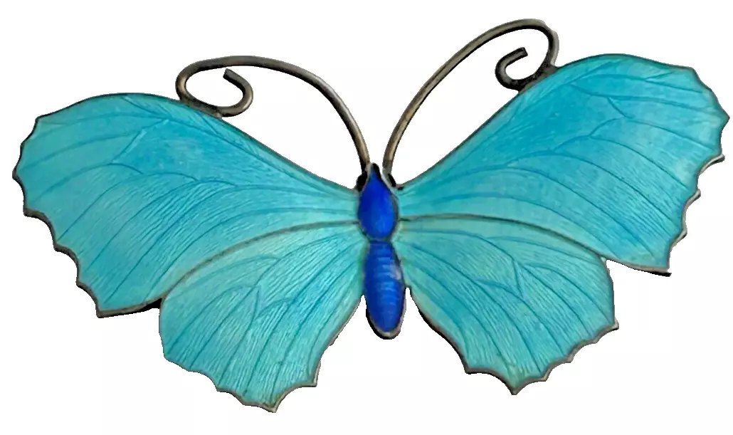 A Antique enamelled Sterling silver brooch pin butterfly J A & S
