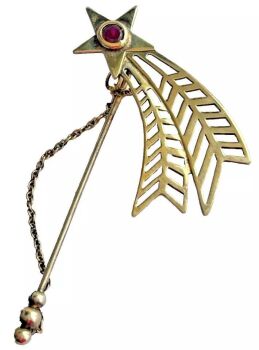 A Vintage gold on sterling silver stick stock pin halley's comet star garnet