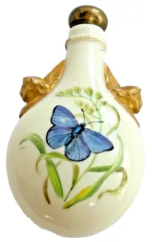 Antique perfume scent bottle flask ceramic butterflies cherubs angels