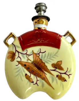 Antique perfume scent bottle flask ceramic butterflies sprinkler top