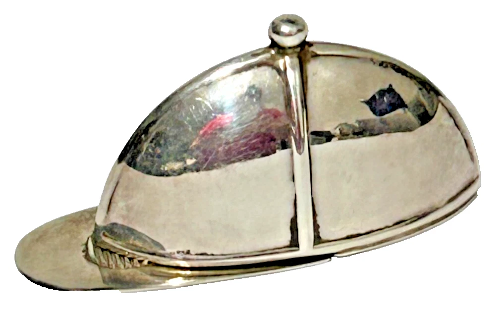 A Vintage Sterling Silver novelty jockey cap vesta match safe