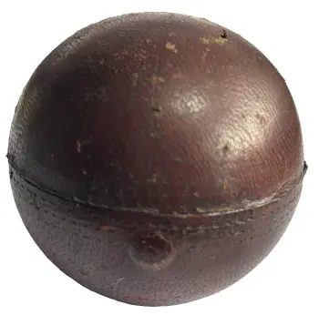Antique novelty cricket ball travelling inkwell leather push button