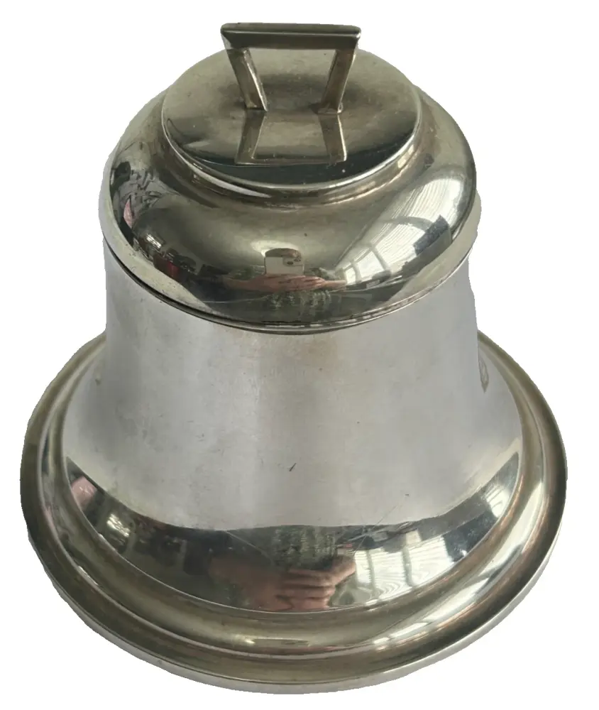 A large antique sterling silver novelty bell inkwell hallmarked 1913