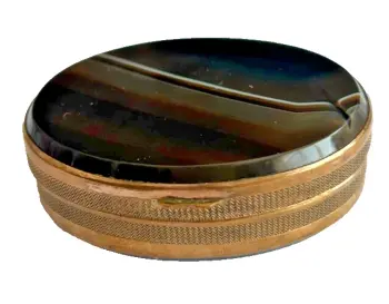 Antique 19th Century pocket Snuff Box banded agate grand tour gilded