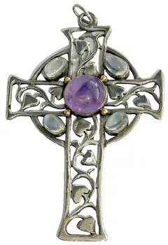A Antique sterling silver Arts & Crafts Amethyst Moonstone Cross Pendant