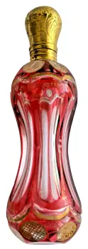 Antique Victorian cranberry glass gilded gilt waist form scent perfume bottle
