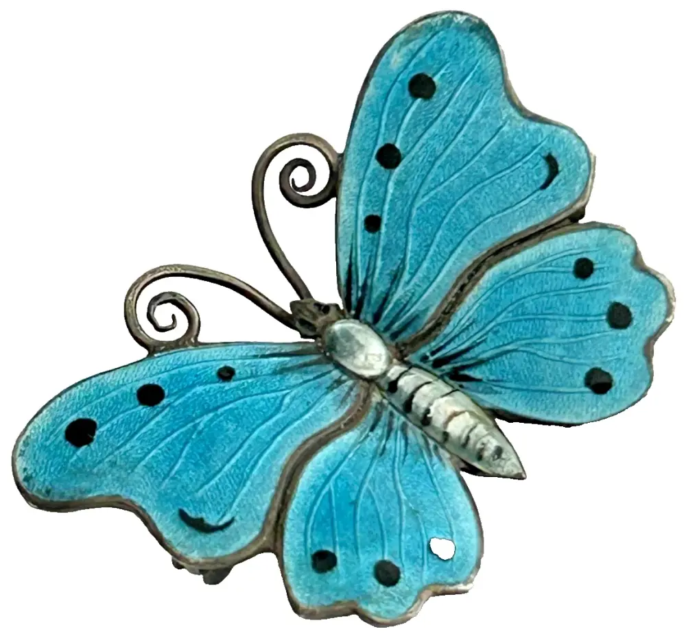 A Vintage Sterling silver enamel enamelled butterfly brooch pin