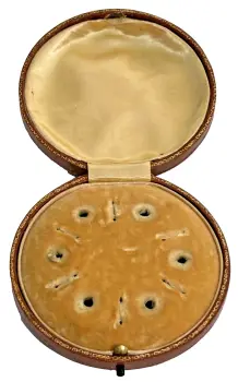 Antique jewellery display box buttons studs