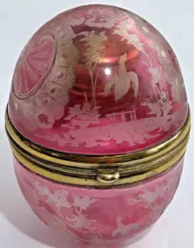 Antique Moser etched engraved cranberry glass perfume scent bottle egg