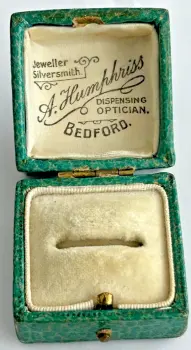 Antique green jewellery display box ring A Humphriss push button Bedford