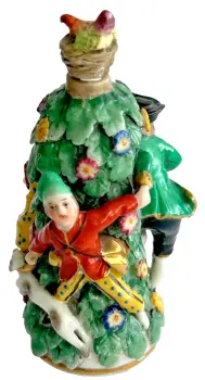 Antique figural porcelain perfume scent bottle Chelsea gold anchor mark
