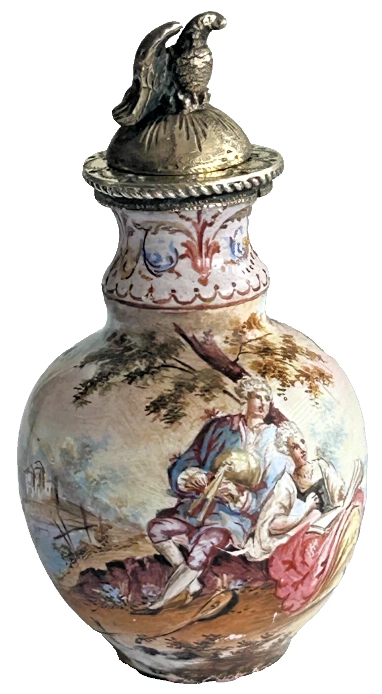 Antique 19th Century Austrian silver gilt enamel perfume scent bottle